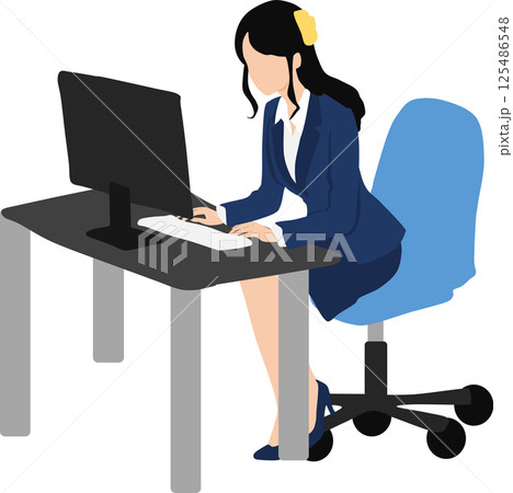 オフィス勤務をしている女性のイラスト 125486548