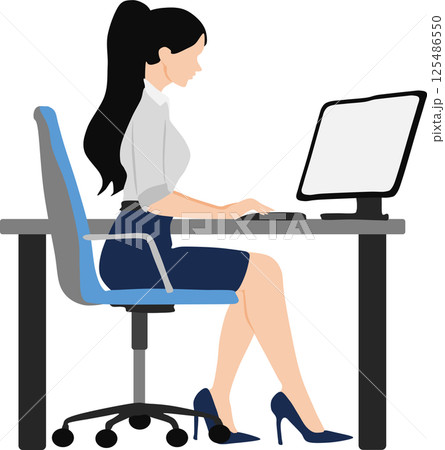 オフィス勤務をしている女性のイラスト オフィス勤務をしている女性のイラスト 125486550