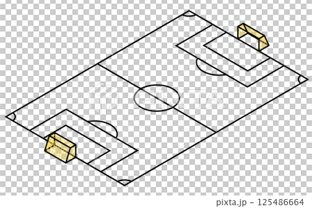 サッカーコートのシンプルな線画のアイソメトリックイラスト サッカーコートのシンプルな線画のアイソメトリックイラスト 125486664
