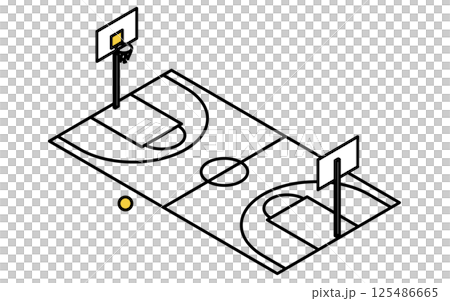 籃球場的簡單線條畫等距圖 125486665