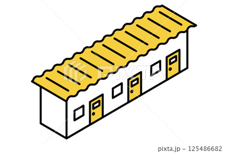 仮設住宅や更衣室などのプレハブ小屋のシンプルな線画のアイソメトリックイラスト 仮設住宅や更衣室などのプレハブ小屋のシンプルな線画のアイソメトリックイラスト 125486682