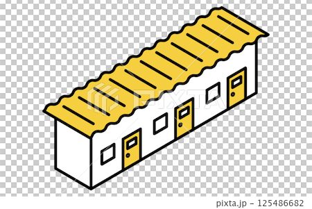 仮設住宅や更衣室などのプレハブ小屋のシンプルな線画のアイソメトリックイラスト 仮設住宅や更衣室などのプレハブ小屋のシンプルな線画のアイソメトリックイラスト 125486682