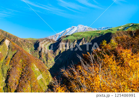 山形 鳥海山　～白く冠雪した山頂と麓の紅葉～ 125486991