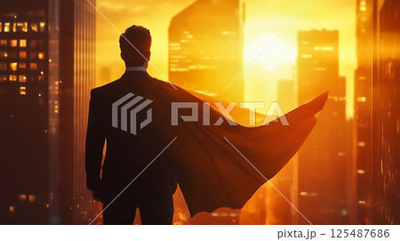 マントをつけたボジネスマンの後ろ姿 125487686