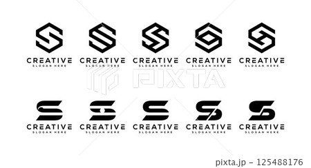 set of Initial letter S hexagon Logo design vector 125488176