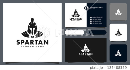 Spartan helmet logo vector designs and business card Spartan helmet logo vector designs and business card 125488339