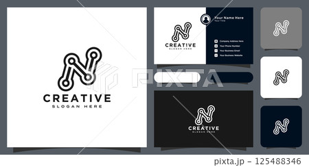 initial letter N logo design with business card 125488346