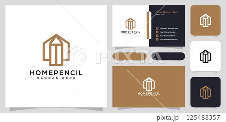 house pencil logo vector design line style and business card 125488357