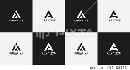 SET OF initial letter A logo vector mono line 125488388