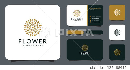 Flower mono line luxury logo with business card design 125488412