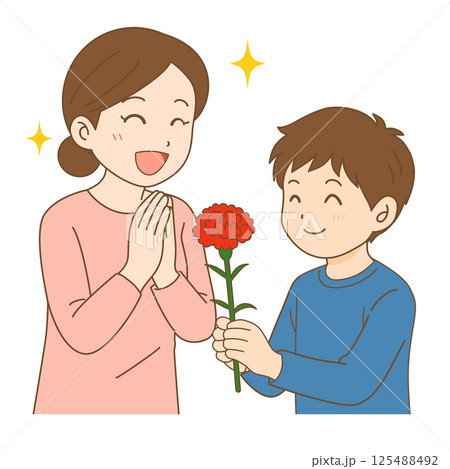 母の日にカーネーションの花を渡す男の子 125488492