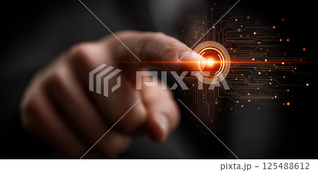 Businessman touching futuristic digital hologram technology 125488612