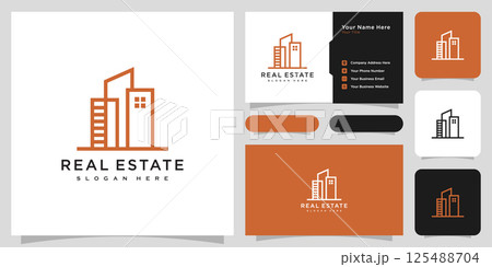 building real estate logo vector line style and business card 125488704