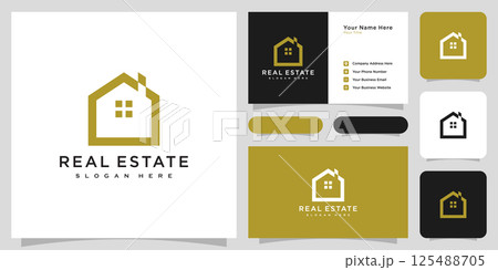 build house logo with line art style. home build abstract for logo and business card design 125488705