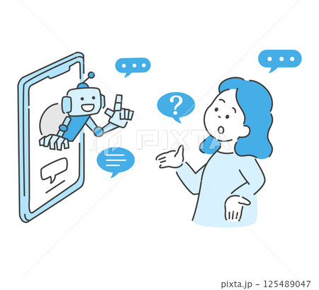 AIチャットに質問をする女性のイラスト ベクター AIチャットに質問をする女性のイラスト ベクター 125489047