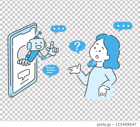 AIチャットに質問をする女性のイラスト ベクター AIチャットに質問をする女性のイラスト ベクター 125489047