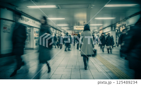 駅の構内を歩く人々 125489234