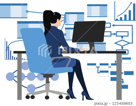 オフィス勤務をしている女性のイラスト オフィス勤務をしている女性のイラスト 125489603