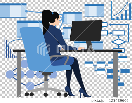 オフィス勤務をしている女性のイラスト オフィス勤務をしている女性のイラスト 125489603