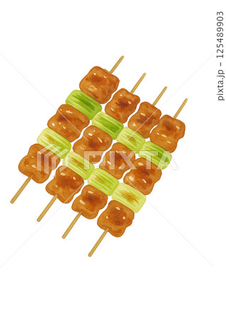 焼きたてのねぎま串 水彩イラスト（食品） 125489903