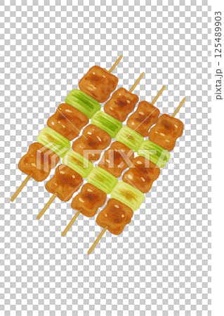 焼きたてのねぎま串 水彩イラスト（食品） 125489903