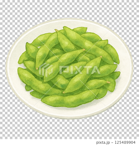 皿に盛られた枝豆の水彩イラスト（食品） 125489904