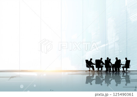 モダンオフィスで会議するビジネスチームのシルエット 抽象的な背景 モダンオフィスで会議するビジネスチームのシルエット 抽象的な背景 125490361