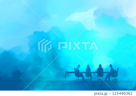 モダンオフィスで会議するビジネスチームのシルエット 抽象的な背景 モダンオフィスで会議するビジネスチームのシルエット 抽象的な背景 125490362
