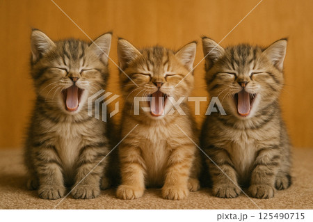 あくびする3匹の子猫たち 125490715