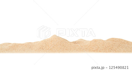 Sand Beach Isolated White Background Texture Summer Desert Zen Garden Coast Ocean for Vacation, Hot Summer Tropical Scene Chill Nature, Summer Time Yoga Holiday Dune Pile Dry Brown Heap Particle. Sand Beach Isolated White Background Texture Summer Desert Zen Garden Coast Ocean for Vacation, Hot Summer Tropical Scene Chill Nature, Summer Time Yoga Holiday Dune Pile Dry Brown Heap Particle. 125490821
