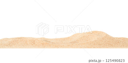Sand Beach Isolated White Background Texture Summer Desert Zen Garden Coast Ocean for Vacation, Hot Summer Tropical Scene Chill Nature, Summer Time Yoga Holiday Dune Pile Dry Brown Heap Particle. Sand Beach Isolated White Background Texture Summer Desert Zen Garden Coast Ocean for Vacation, Hot Summer Tropical Scene Chill Nature, Summer Time Yoga Holiday Dune Pile Dry Brown Heap Particle. 125490823