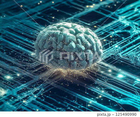 電脳、脳とシステムがつながるイメージ素材 125490990