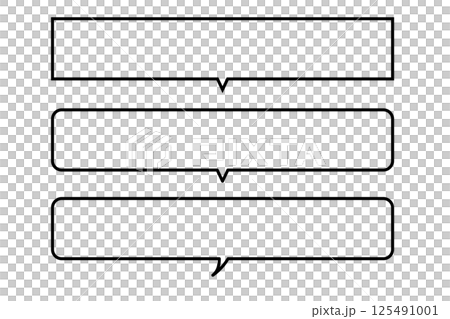 ふきだし線の枠イラスト素材　横長　角丸　黒線　ベクター　png透明背景 125491001