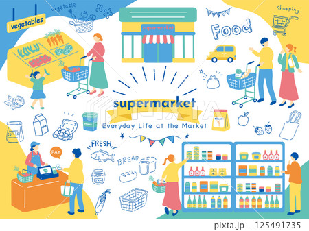 スーパーマーケットで買い物をする人達 125491735