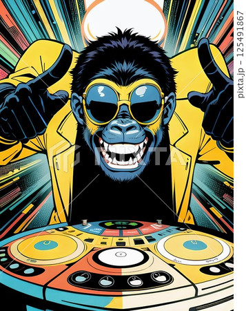DJをするチンパンジーのキャラクター 125491867