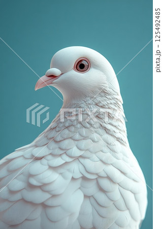 Elegant white pigeon rests against a soft blue background in a serene setting capturing the essence of nature and calmness during the day 125492485