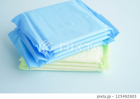 Sanitary napkin pad for women hygiene menstrual period cycle protection. Sanitary napkin pad for women hygiene menstrual period cycle protection. 125492803
