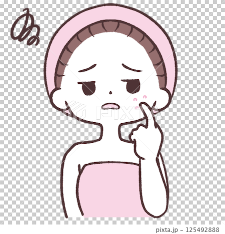 Illustration of a woman who worries about acne 125492888