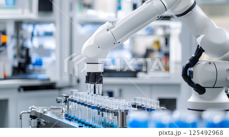 Biotech lab featuring robotic equipment synthesizing 125492968