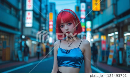 繁華街にいるチャーミングな女性 125493791