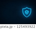 ネオンブルーの回路が中心から左へ放射し、右側に密集したチップパターンがFintechとAIの先進性を 125493922