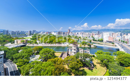 Hiroshima 原爆ドーム と 平和公園 の 空撮 パノラマ 写真 【 広島市 の イメージ 】 Hiroshima 原爆ドーム と 平和公園 の 空撮 パノラマ 写真 【 広島市 の イメージ 】 125494377