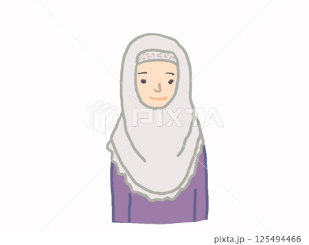 ムスリムの女性がヘジャブの衣装をまとっているイラスト ムスリムの女性がヘジャブの衣装をまとっているイラスト 125494466