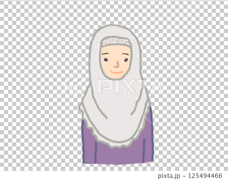 ムスリムの女性がヘジャブの衣装をまとっているイラスト ムスリムの女性がヘジャブの衣装をまとっているイラスト 125494466