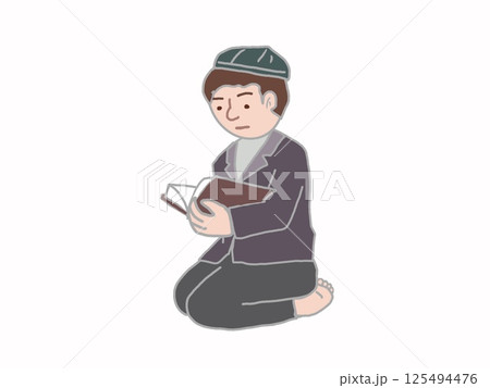 コーランを読む若い男性の姿のイラスト 125494476