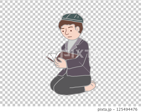 コーランを読む若い男性の姿のイラスト 125494476