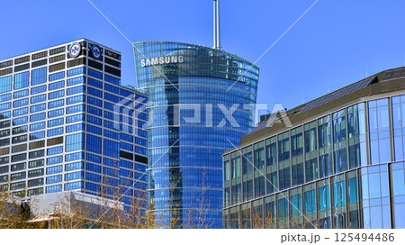 Warsaw, Poland. 28 March 2025. Urban landscape with modern buildings in the Wola district.  125494486