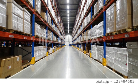 《AI画像》荷物が高くつまれた物流倉庫 125494503