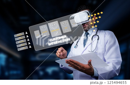 Doctor Using Virtual Reality Technology to Enhance Customer Satisfaction in Healthcare Industry with High-Tech Interface and Positive Feedback Visualization. PHMT 125494655