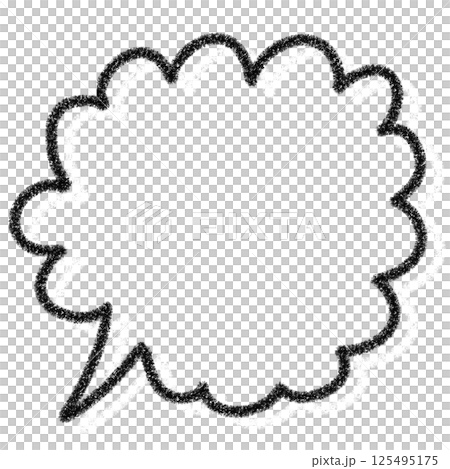Hand-drawn crayon-style cute cloud-shaped speech bubble frame (white and black) 125495175